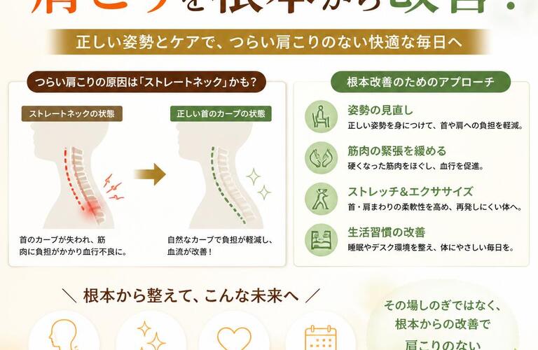 ストレートネックを解消し、肩こりを根本から改善する！