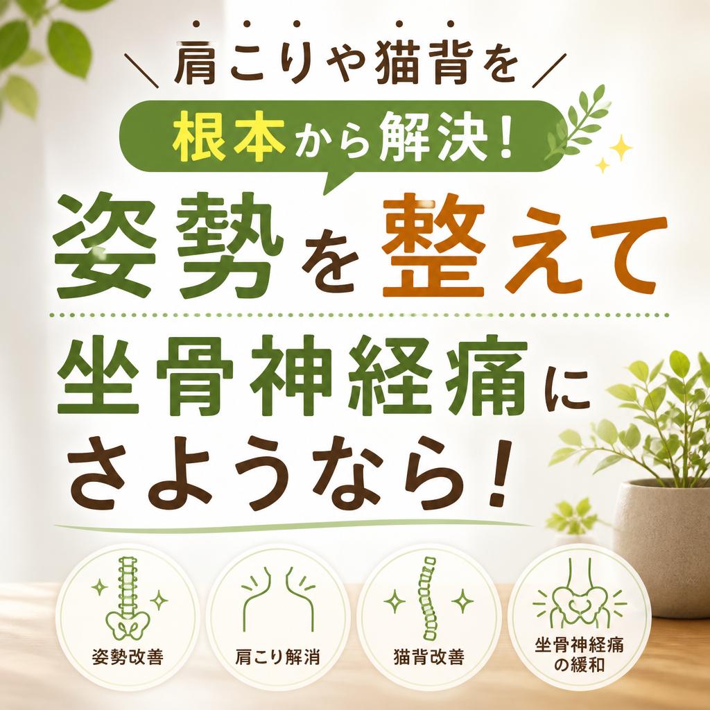 肩こりや猫背を根本から解決！姿勢を整えて坐骨神経痛にさようなら！