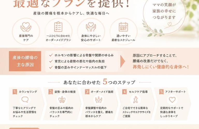 産後の腰痛ケア、あなたの身体を支える最適なプランを提供！