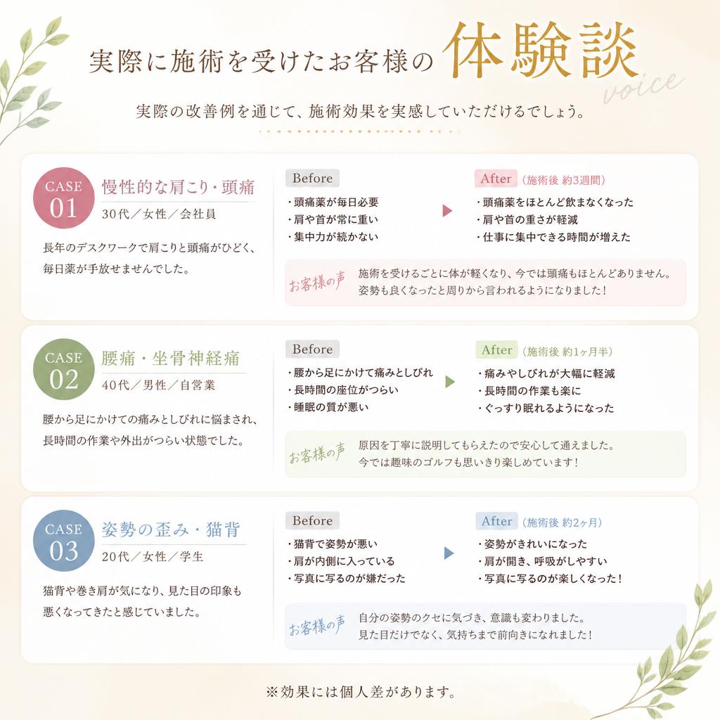 施術を受けたお客様の声